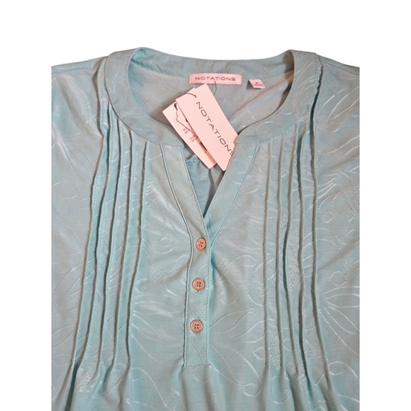 🌿 Notations Aqua Floral Tunic Top – Short Sleeve, Button Front, Size XL NWT - Picture 2 of 3